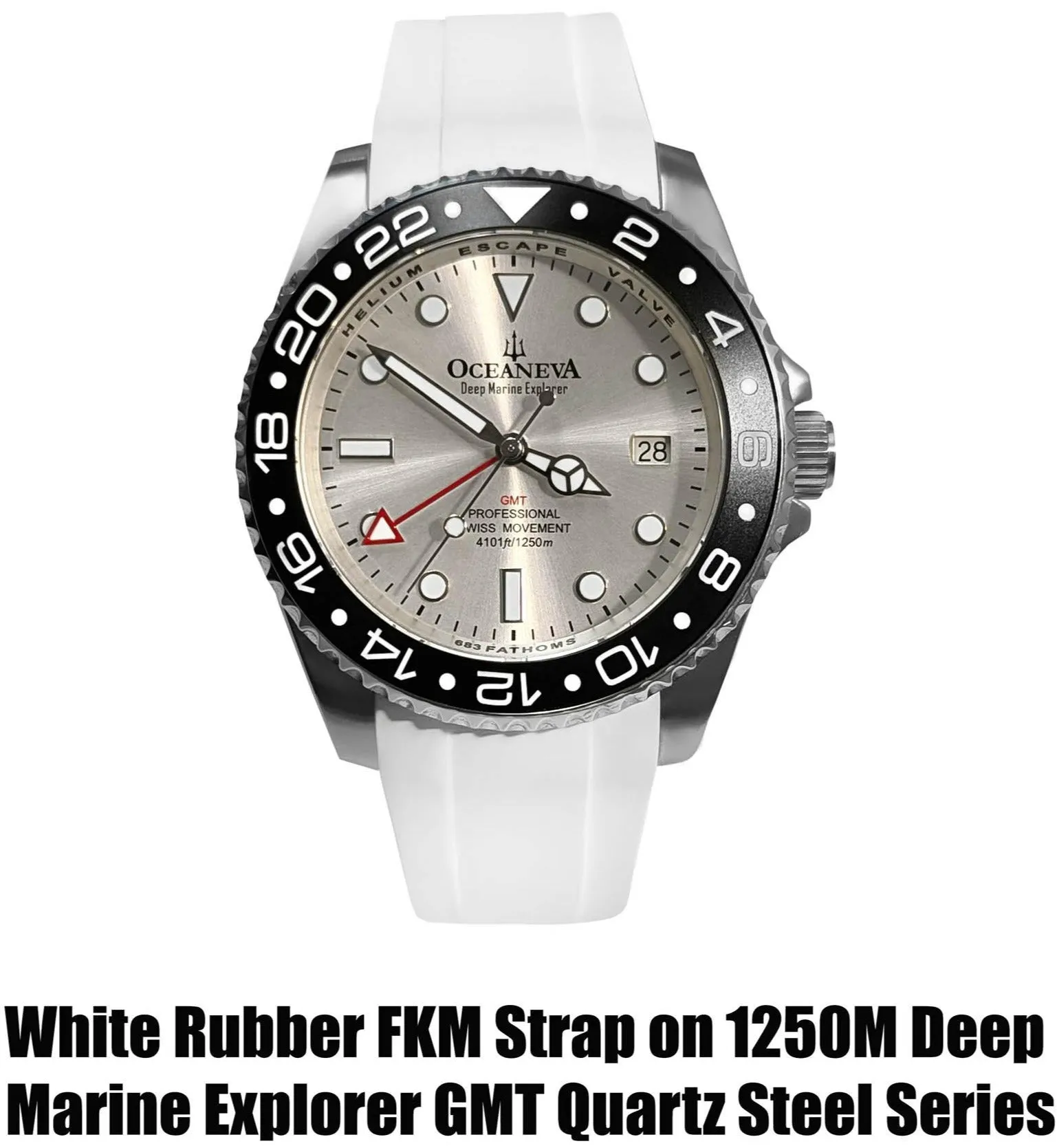 FKM White Rubber Strap - POLISHED Steel Buckle