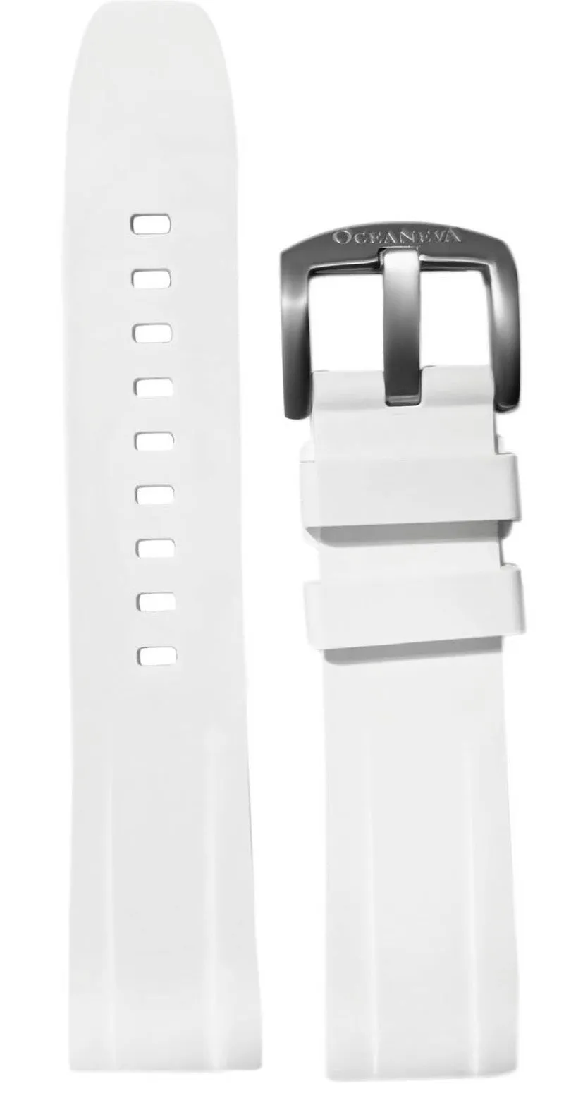 FKM White Rubber Strap - POLISHED Steel Buckle