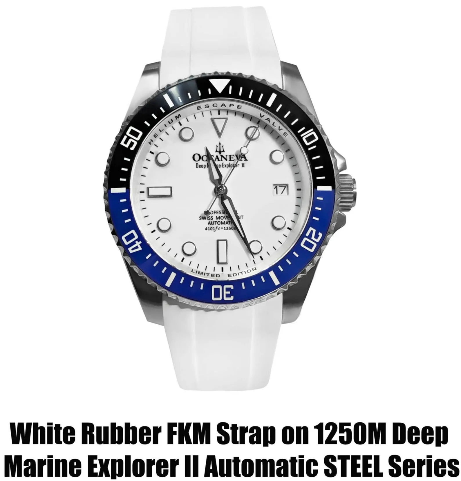 FKM White Rubber Strap - POLISHED Steel Buckle
