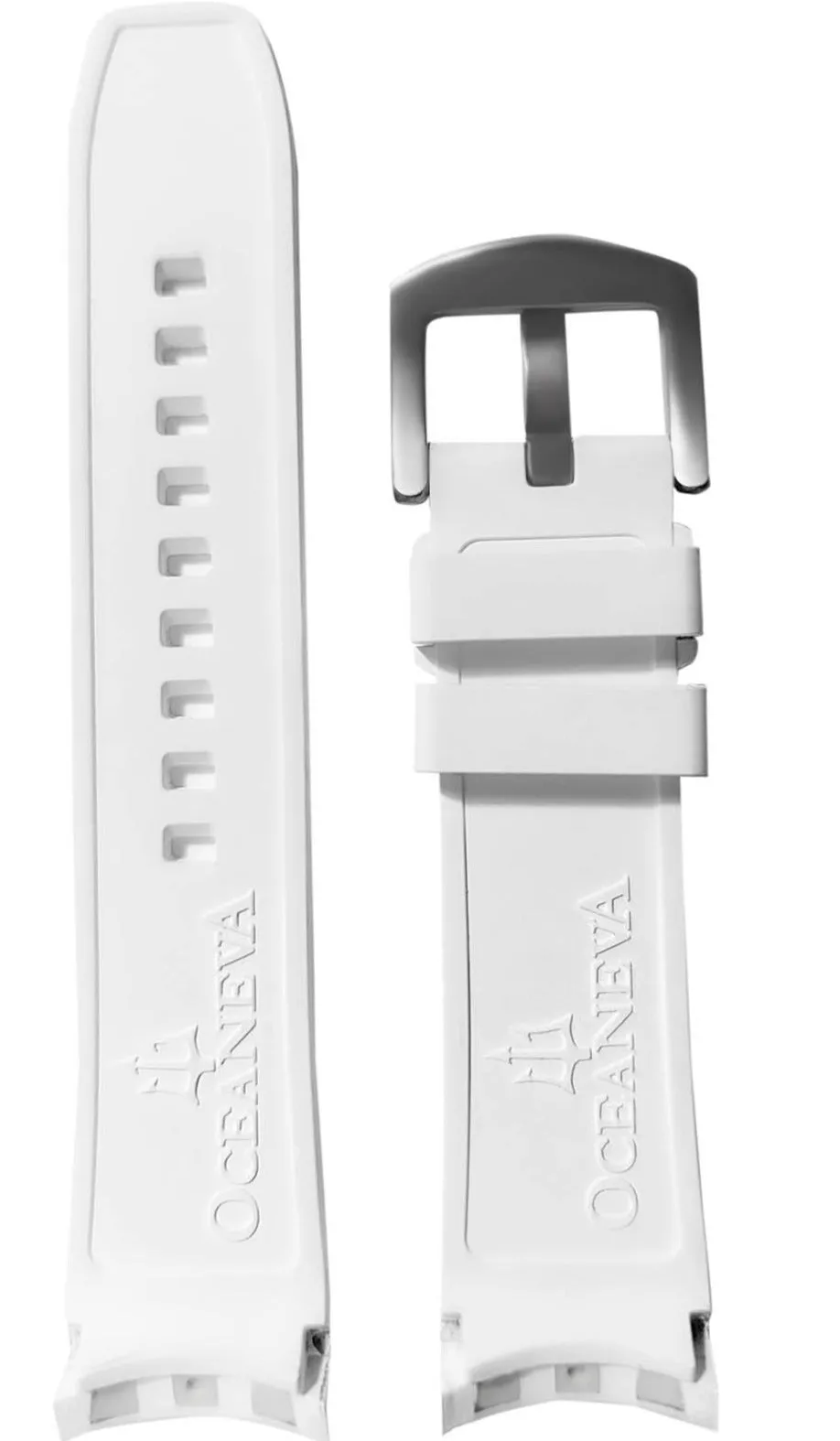 FKM White Rubber Strap - POLISHED Steel Buckle