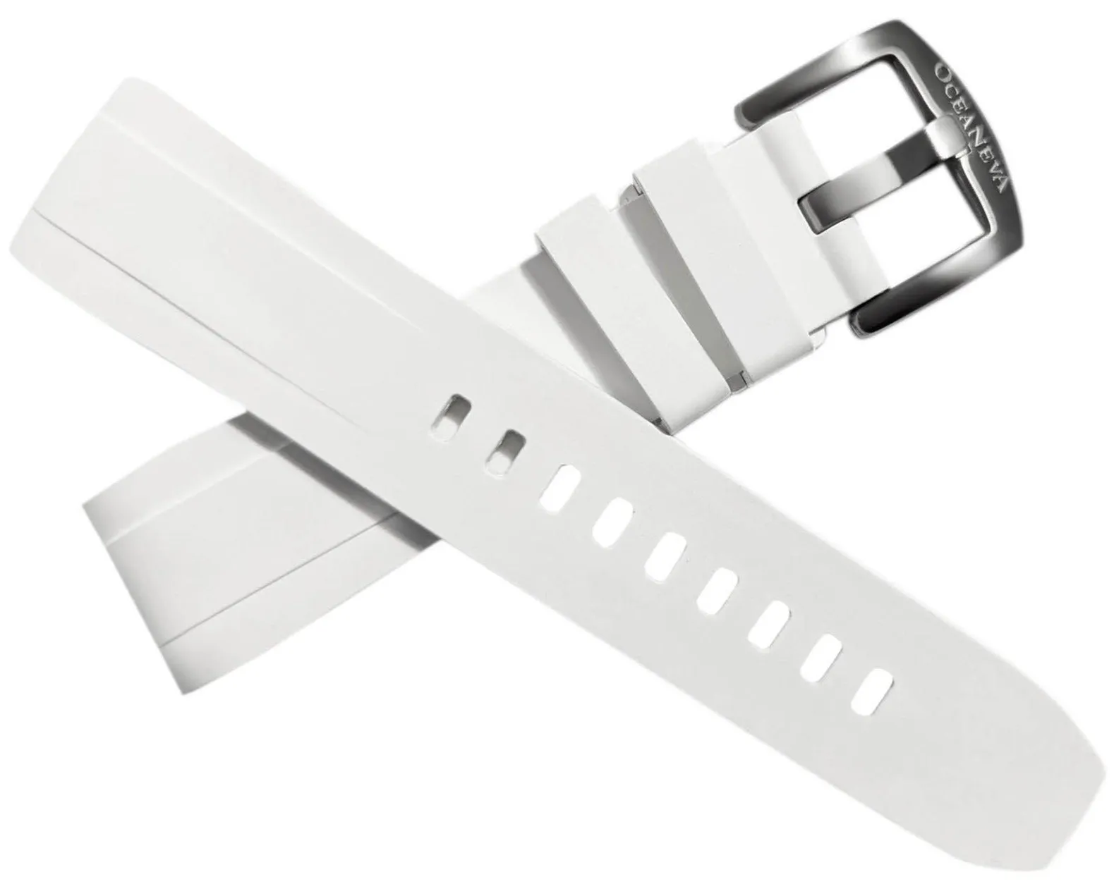 FKM White Rubber Strap - POLISHED Steel Buckle
