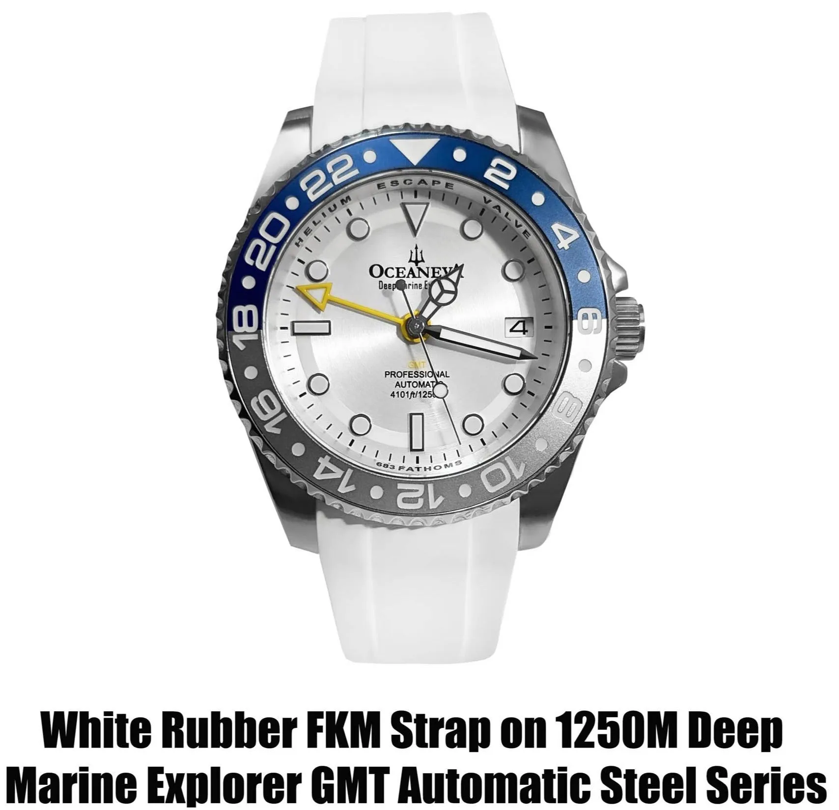FKM White Rubber Strap - POLISHED Steel Buckle