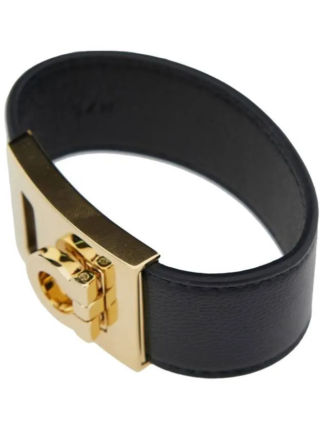'Hug' Black Bracelet With Gancini Detail In Smooth Leather Woman