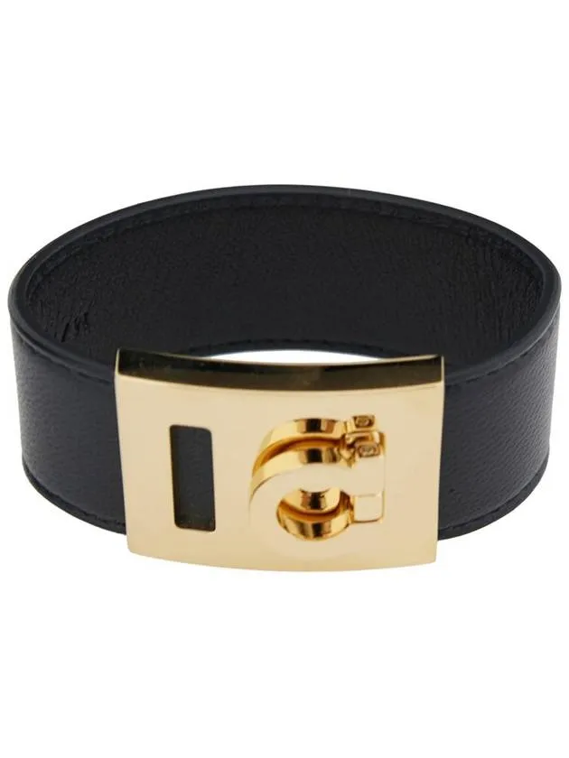 'Hug' Black Bracelet With Gancini Detail In Smooth Leather Woman