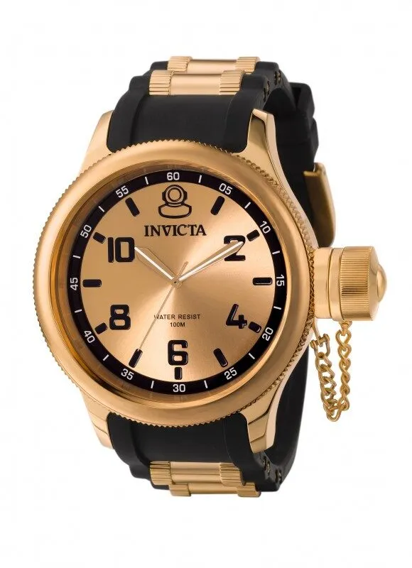 Invicta Russian Diver Pink Gold Dial Black Polyurethane Men's Watch 1439