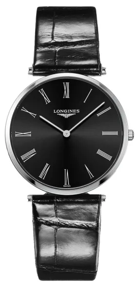 Longines La Grand Classique Stainless Steel Black Dial Black Leather Strap Quartz Unisex Watch L4.755.4.51.2
