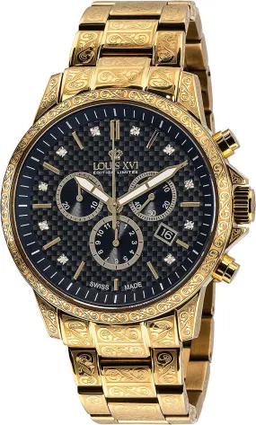 LOUIS XVI Men's Palais Royale Gold/Black Carbon Dial Swiss Made Analog Watch