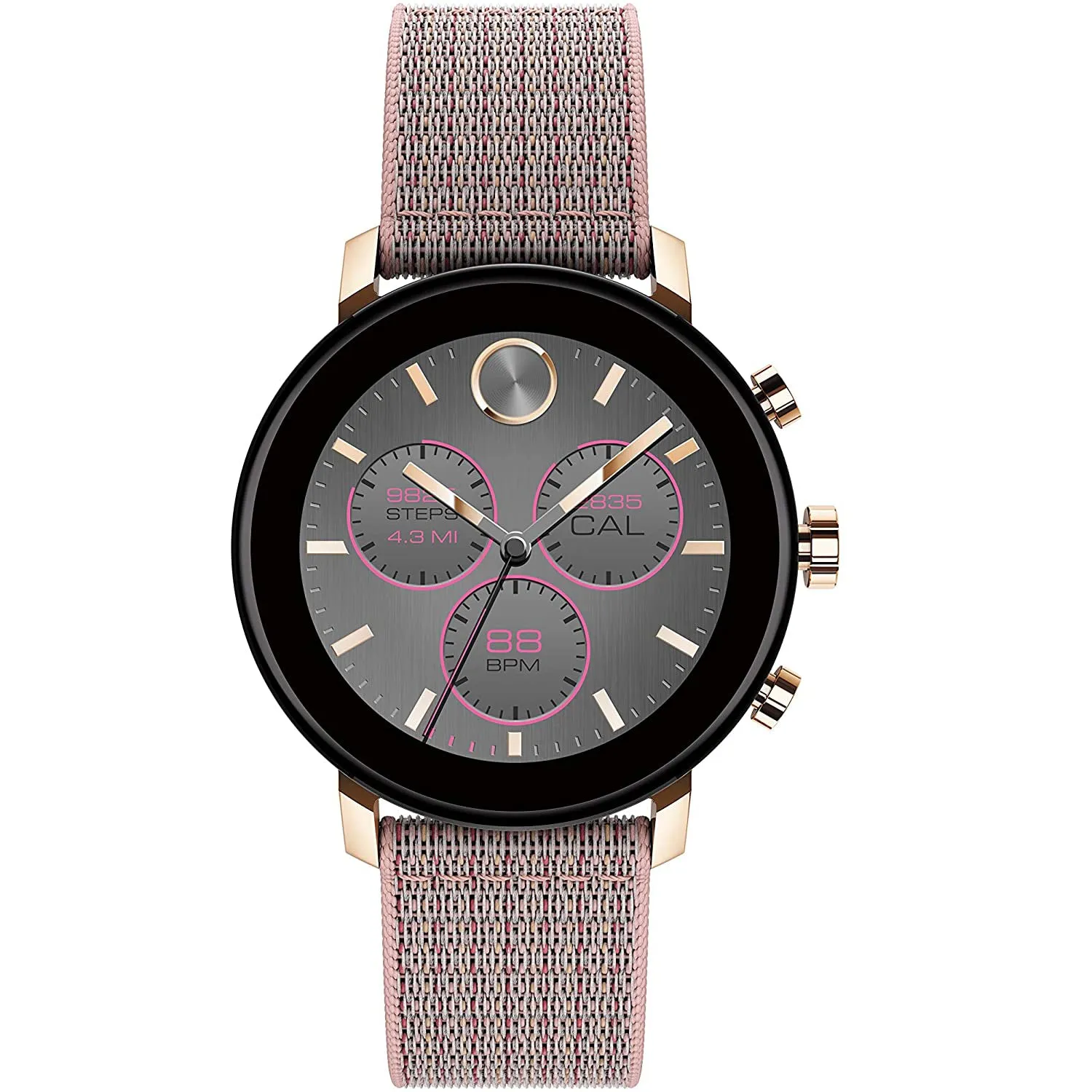 Movado Connect 2.0 Unisex Powered with Wear OS by Google Stainless Steel and Pink Sand Fabric Smartwatch, Color: Pink