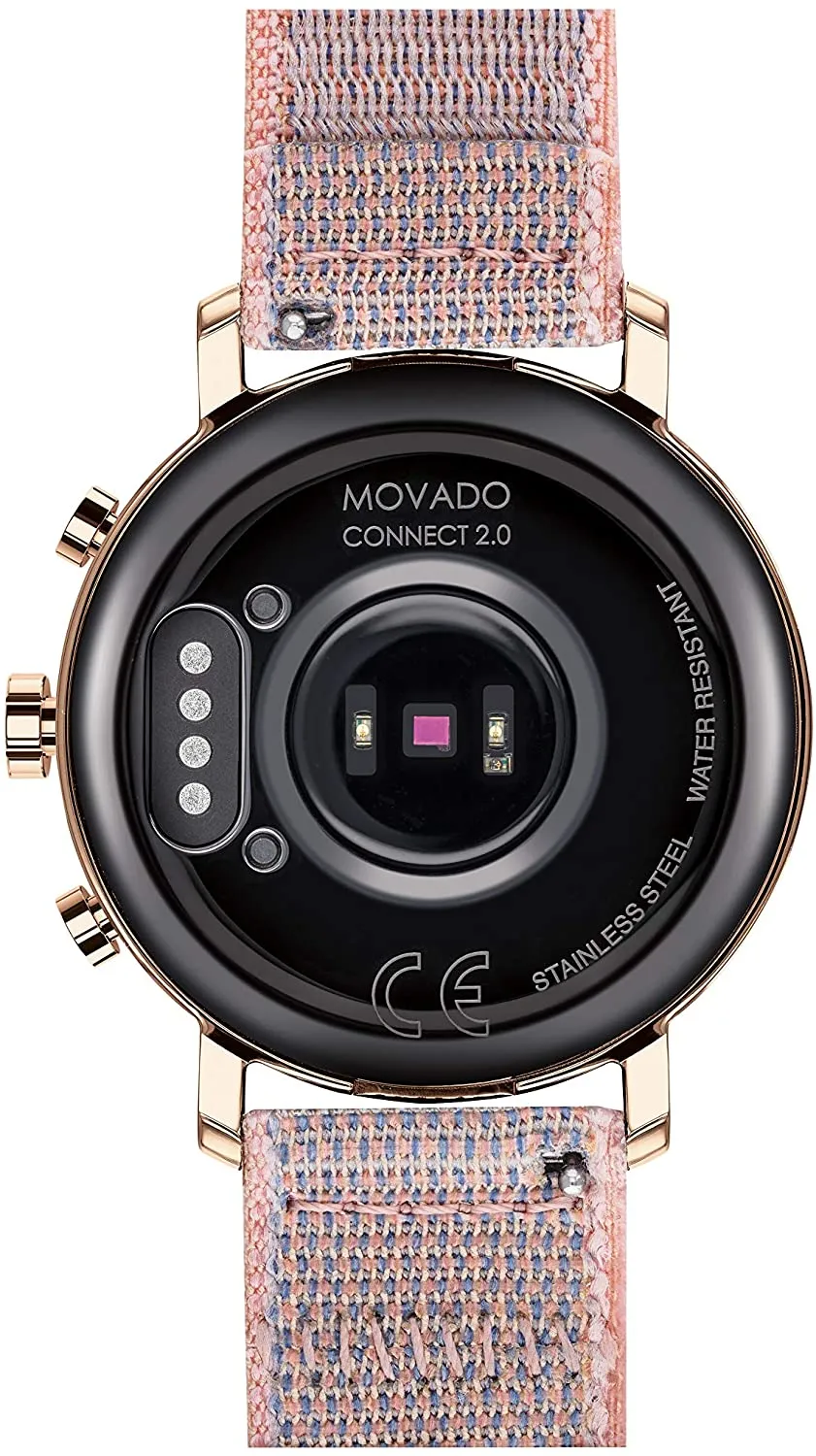 Movado Connect 2.0 Unisex Powered with Wear OS by Google Stainless Steel and Pink Sand Fabric Smartwatch, Color: Pink
