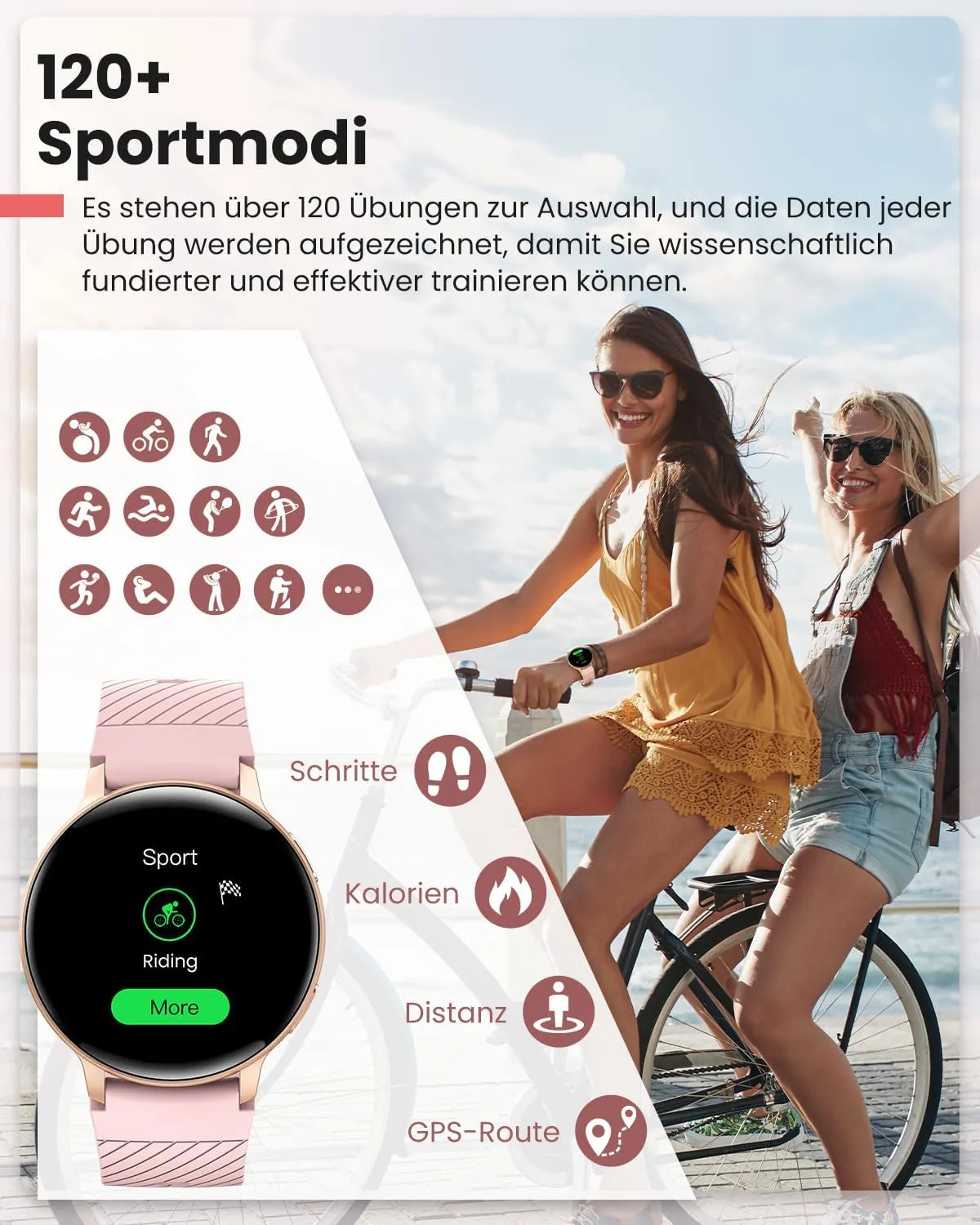 NAIXUES Smartwatch Damen Mit Telefonfunktion, 1,39" Touchscreen Fitnessuhr 120  Sportmodi Menstruationszyklus Pulsuhr Spo2 Schlafmonitor, Kalorien Fitness Tracker Für Ios Android Roségold Schwarz