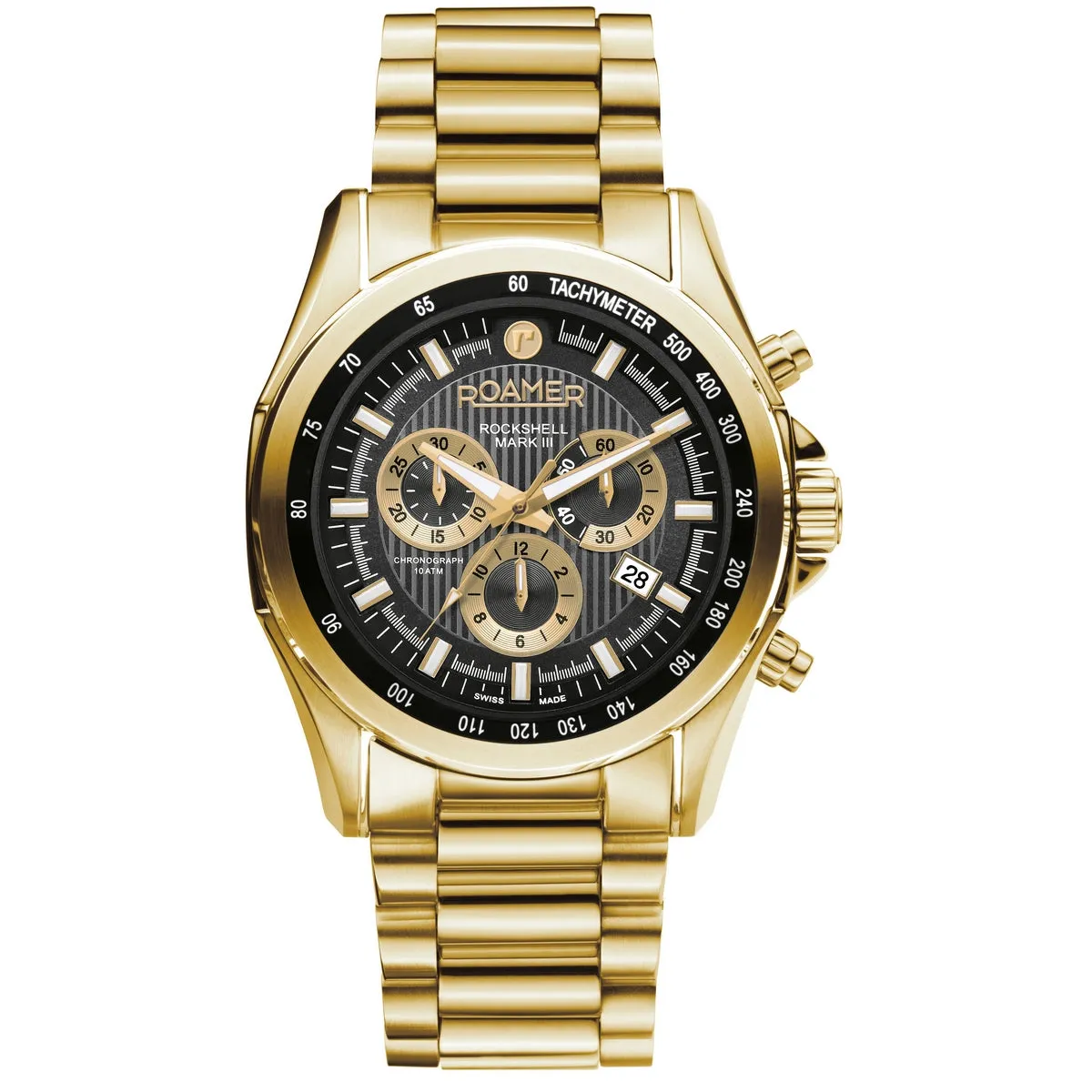 roamer rockshell mark iii chrono swiss made ronda 5030.d chronograph, date, small second ss ipgold quartz wrist-watch - analog - battery