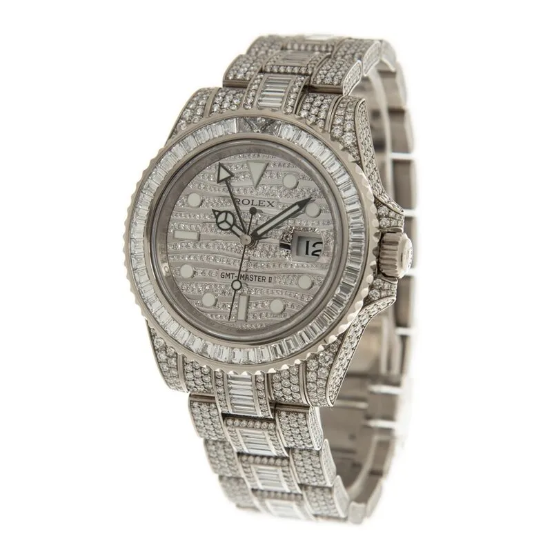 Rolex GMT Master II Diamond Automatic 18kt White Gold Set With Diamonds Men's Watch 116769TBR