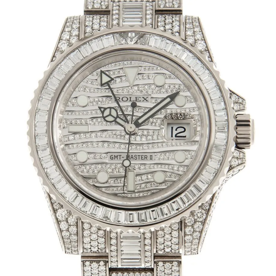 Rolex GMT Master II Diamond Automatic 18kt White Gold Set With Diamonds Men's Watch 116769TBR