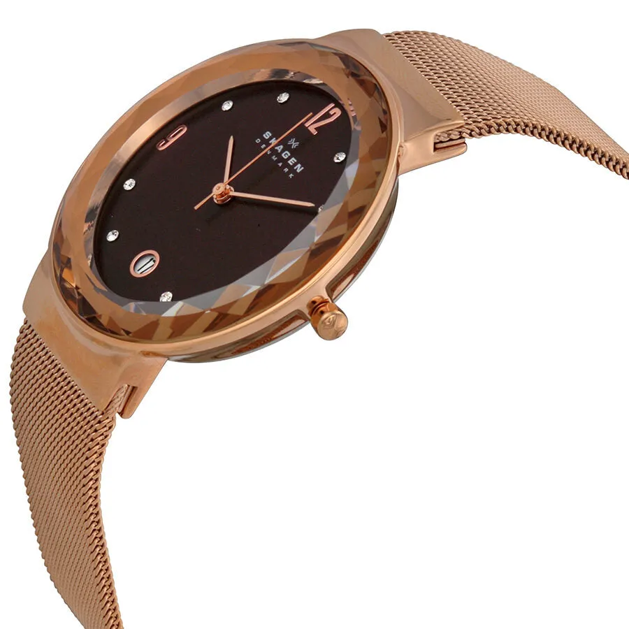 Skagen Klassik Brown Dial Rose Gold-plated Mesh Ladies Watch SKW2068