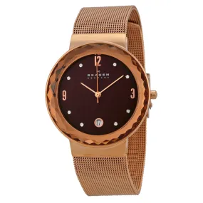 Skagen Klassik Brown Dial Rose Gold-plated Mesh Ladies Watch SKW2068
